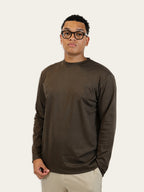 Mercerized Longsleeve Bruin - Model voorkant